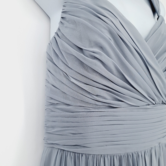 After Six Full Length Draped Front Slit Lux Chiffon Dress in Platinum Size 14 - Picture 3 of 11